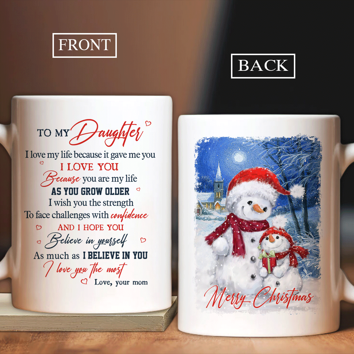 Family White Mug, Daughter And Mom Mug - Gifts For Daughter From Mom, Christmas Gift - Cute Snowman, I Love You Because You Are My Life Mug - Amzanimalsgift