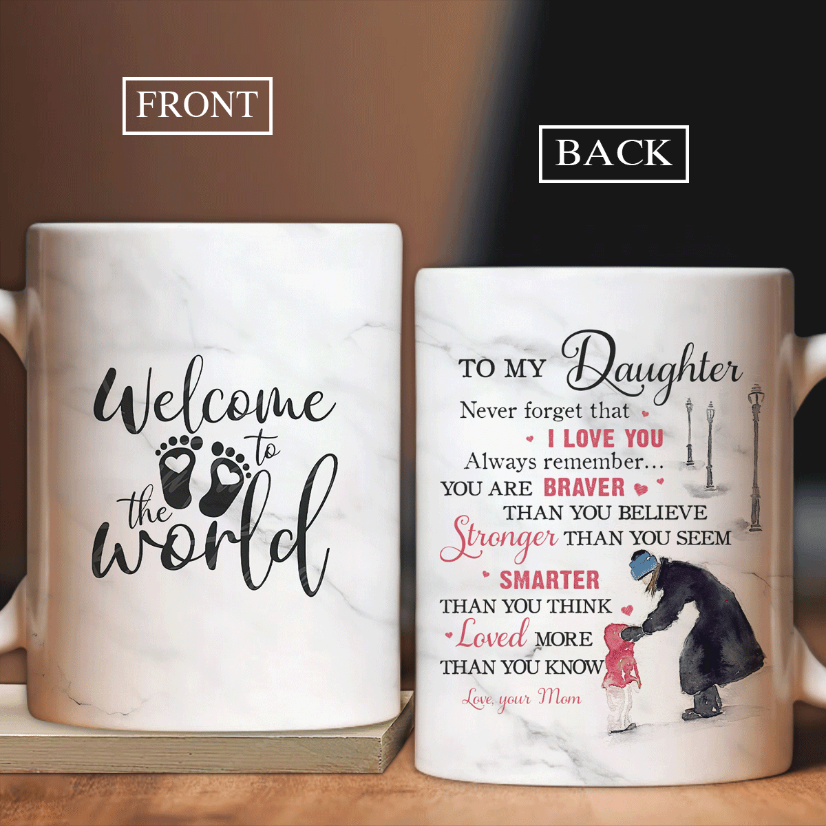 Family White Mug, Daughter And Mom Mug - Gifts For Daughter From Mom - Mom To Daughter, Family Gift, Snow Road, Never Forget That I Love You Mug - Amzanimalsgift