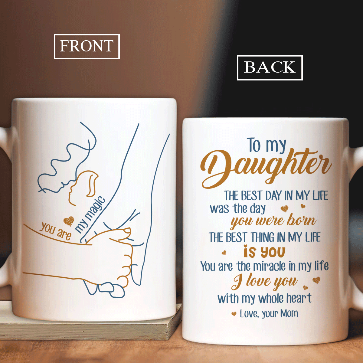 Family White Mug, Daughter And Mom Mug - Gifts For Daughter From Mom - Mom To Daughter, Hand In Hand, Cute Heart, The Best Thing In My Life Is You Mug - Amzanimalsgift