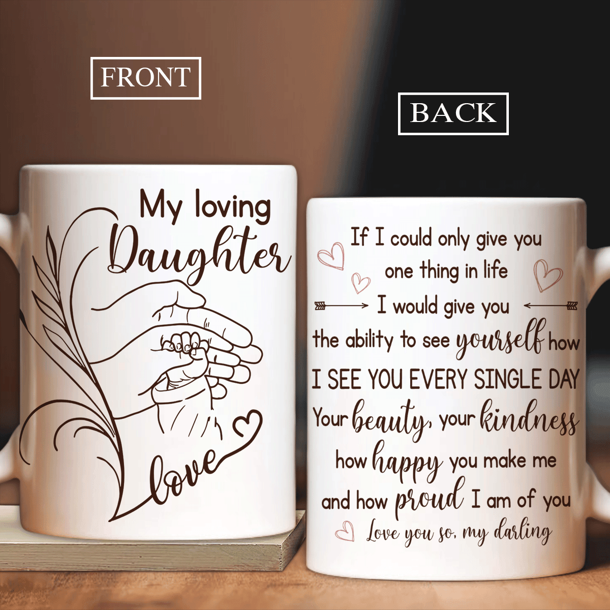 Family White Mug, Daughter And Mom Mug - Gifts For Daughter From Mom - Mom To Daughter, Hand In Hand, Love Symbol, I See You Every Single Day Mug - Amzanimalsgift