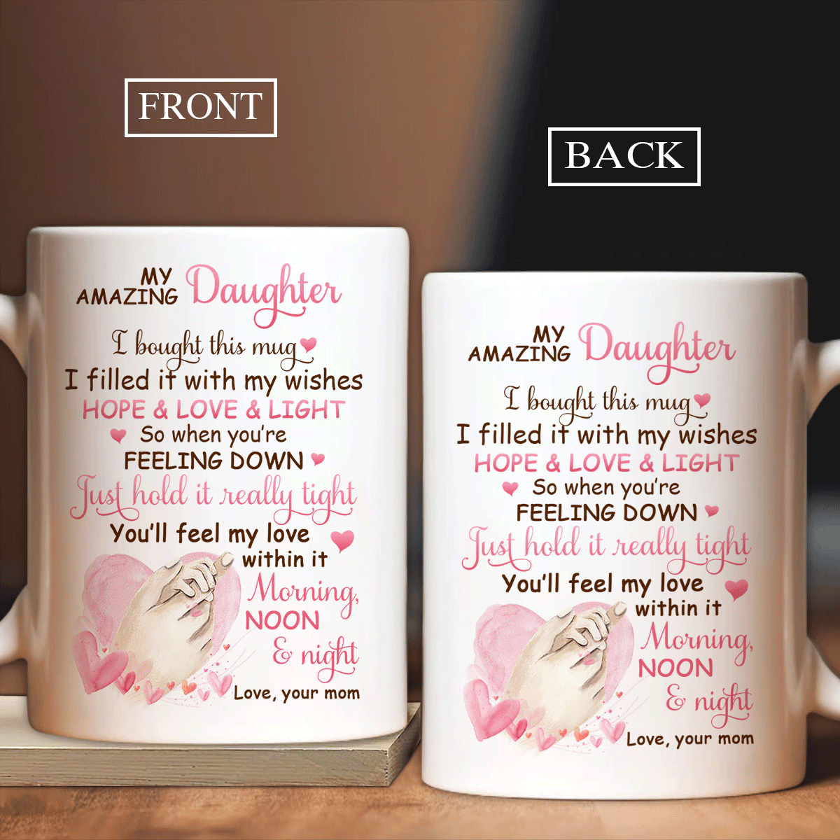 Family White Mug, Daughter And Mom Mug - Gifts For Daughter From Mom - Mom To Daughter, Holding Hand, Little Hand, I Filled It With My Wishes Mug - Amzanimalsgift