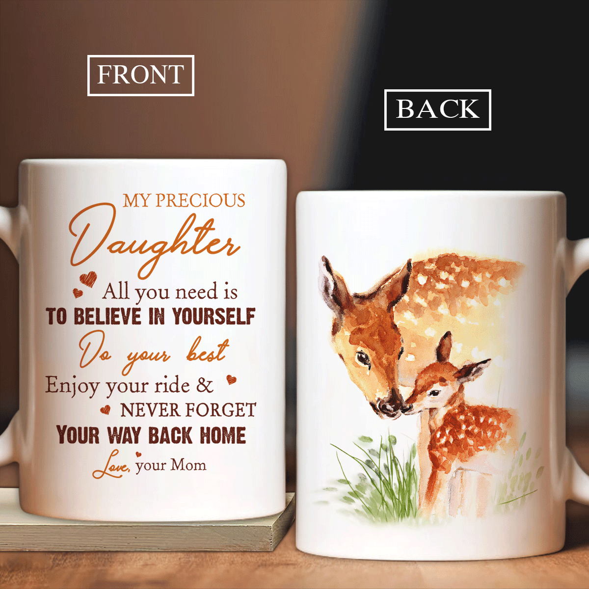 Family White Mug, Daughter And Mom Mug - Gifts For Daughter From Mom - Mom To Daughter Mug, Deer Drawing, Never Forget Your Way Back Home Coffee Mug - Amzanimalsgift