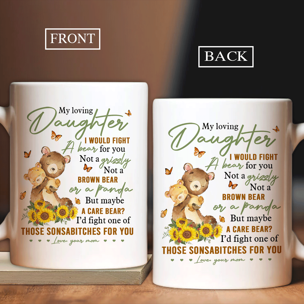 Family White Mug, Daughter And Mom Mug - Gifts For Daughter From Mom - Mom To Daughter White Mug, Teddy Bear White Mug, I'd Fight For You Mug - Amzanimalsgift