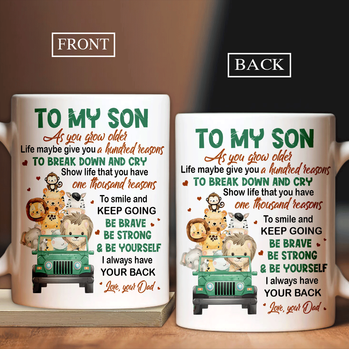 Family White Mug, Son And Dad Mug - Cute Animal Mug, I Always Have Your Back Mug - Gifts For Family, Son From Dad - Amzanimalsgift