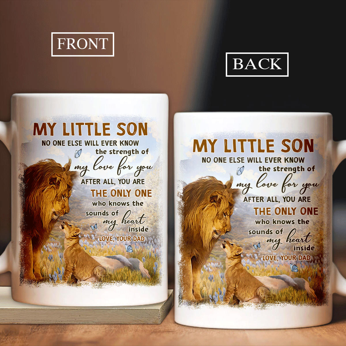 Family White Mug, Son And Dad Mug - Lion And The Cub Mug, You Are The Only One Who Knows The Sounds Of My Heart Mug - Gifts For Son From Dad - Amzanimalsgift