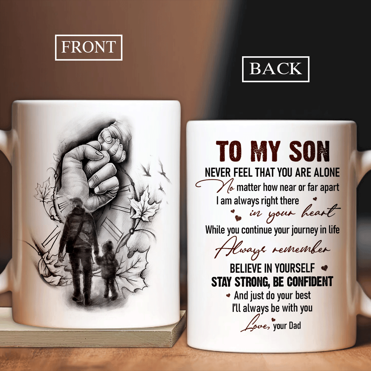 Family White Mug, Son And Dad Mug - Son And Dad Holding Hand Mug, I'll Always Be With You Mug - Gifts For Son From Dad - Amzanimalsgift