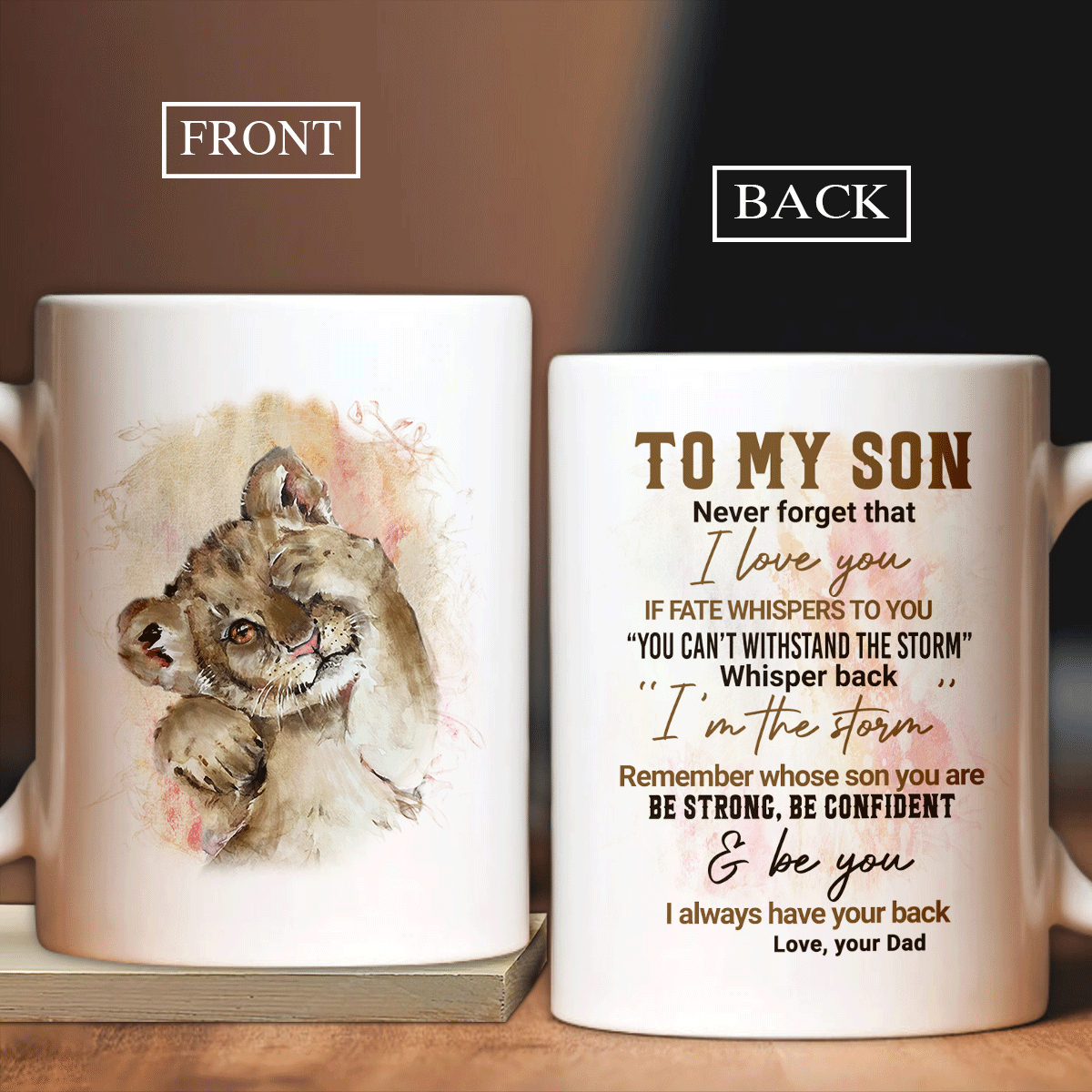 Family White Mug, Son And Dad Mug - Watercolor Lion Mug, Never Forget That I Love You Mug - Gifts For Son From Dad, Family Gift - Amzanimalsgift