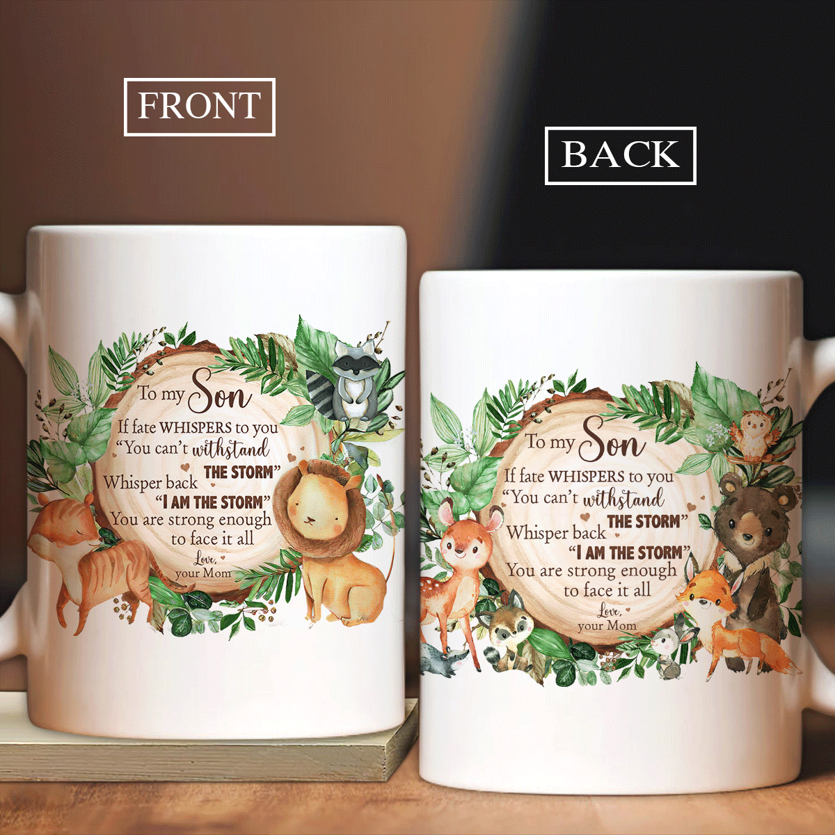 Family White Mug, Son And Mom Mug - Gifts For Son From Mom - Mom To Son Mug, Cute Animal And Green Forest, You Are Strong Enough To Face It All Mug - Amzanimalsgift