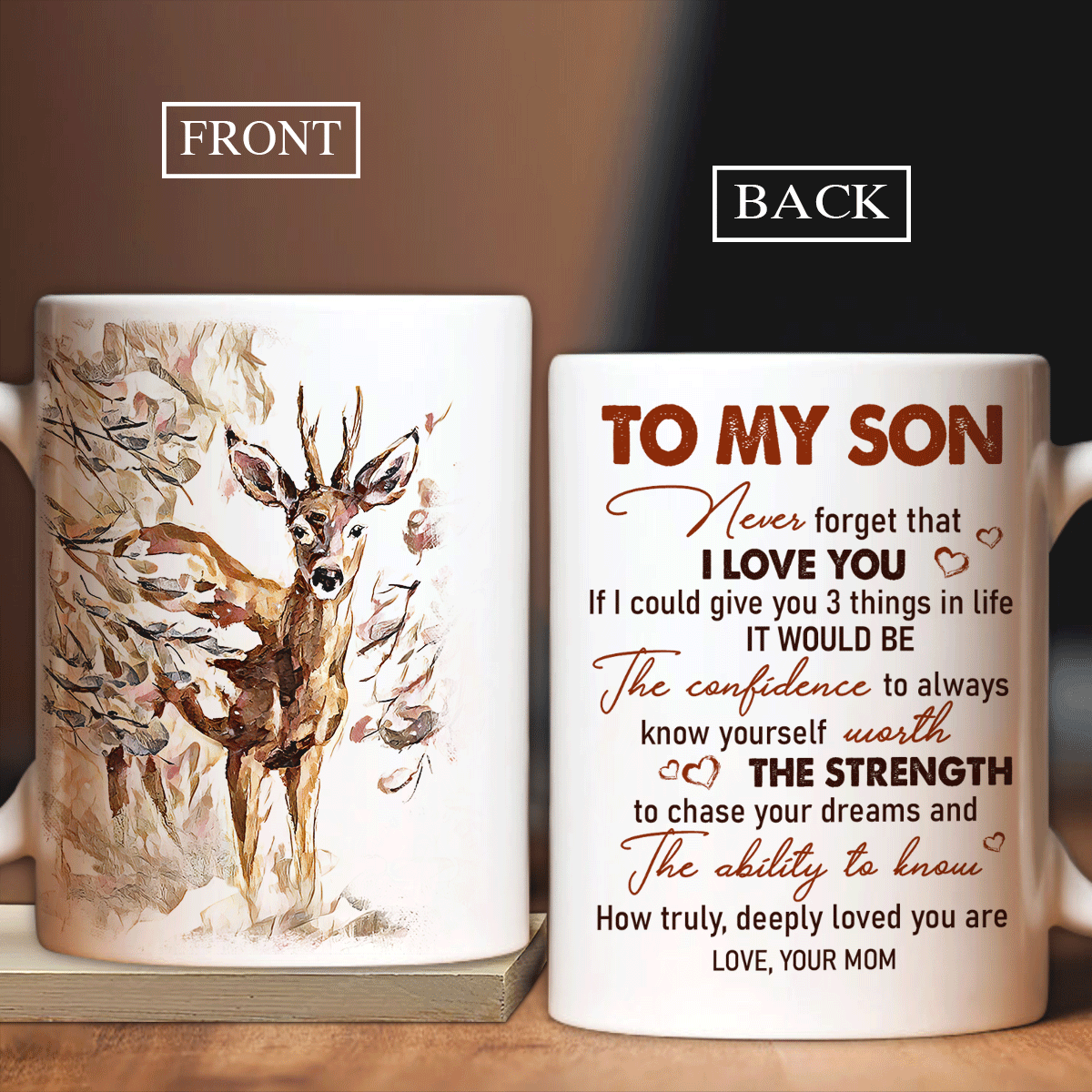 Family White Mug, Son And Mom Mug - Gifts For Son From Mom - Mom To Son White Mug, Deer Drawing, Spring Forest, Never Forget That I Love You Mug - Amzanimalsgift