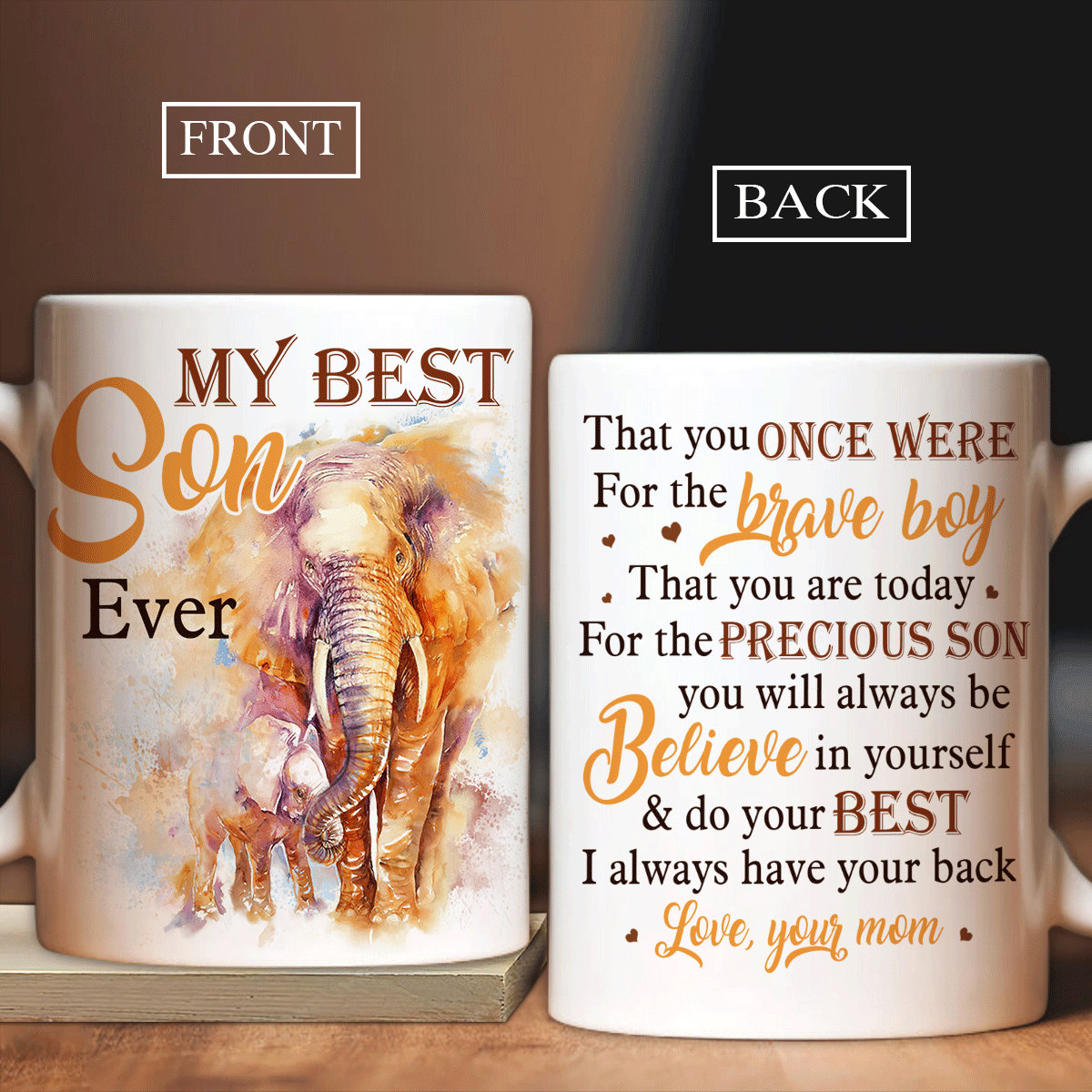 Family White Mug, Son And Mom Mug - Gifts For Son From Mom - Mom To Son White Mug, Elephant Painting White Mug, I Always Have Your Back Mug - Amzanimalsgift