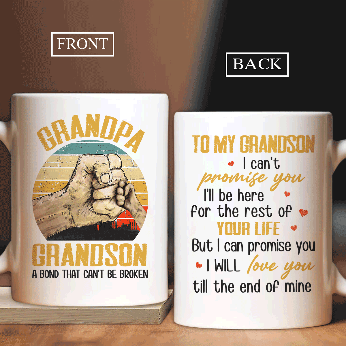 Family White Mug - To my grandson, Hand painting, Colorful background Mug - Gift For Family - I will love you till the end of mine Mug - Amzanimalsgift