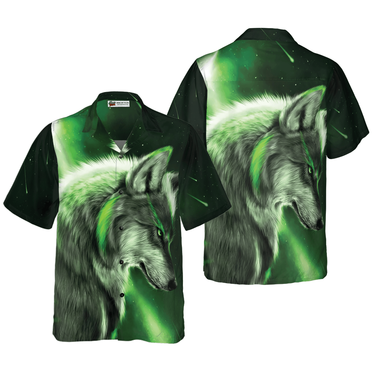 Fantasy Green Wolf Hawaiian Shirt - Wolf And Sky Night , Perfect Gift For Wolf Lovers, Husband, Boyfriend, Friend, Family - Amzanimalsgift