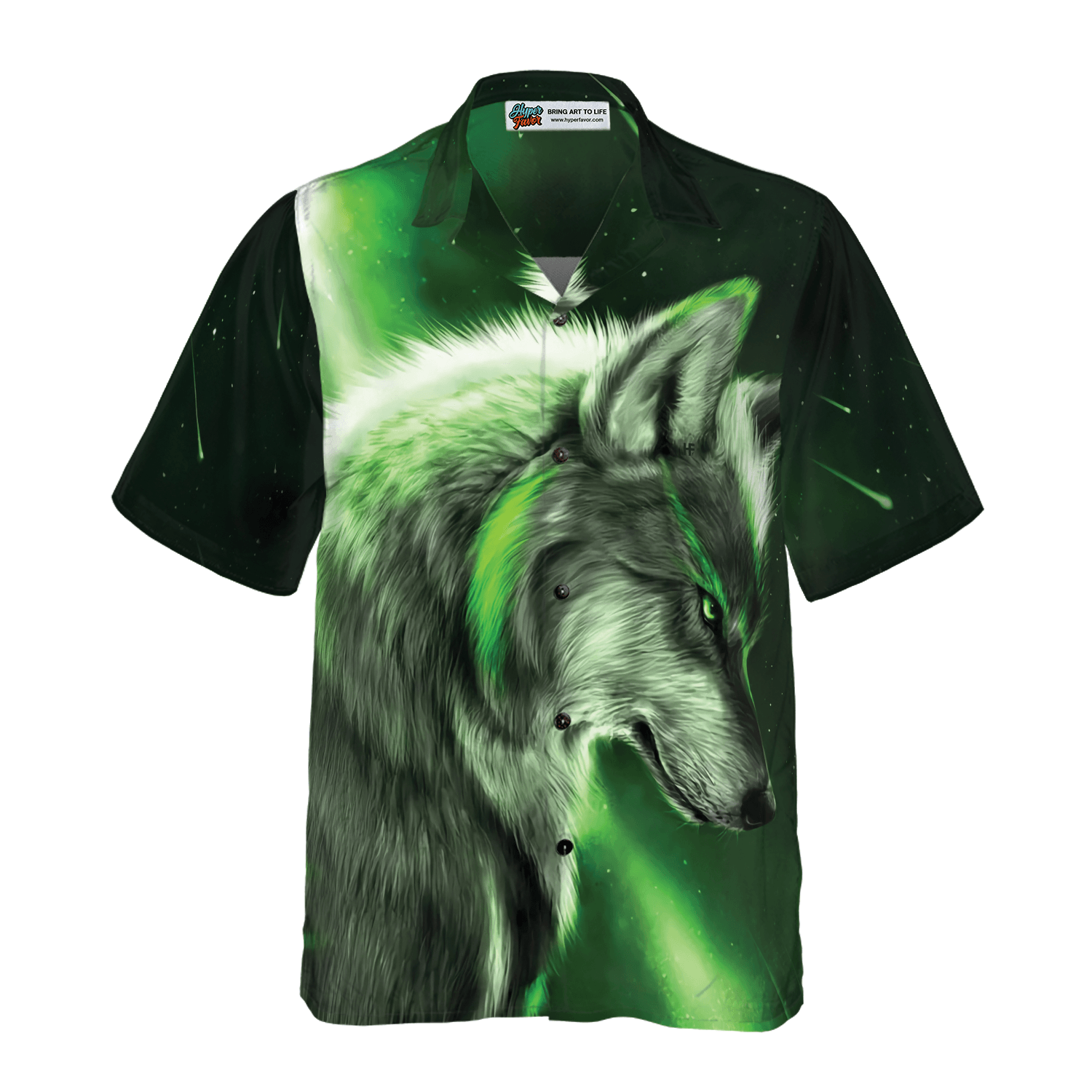 Fantasy Green Wolf Hawaiian Shirt - Wolf And Sky Night , Perfect Gift For Wolf Lovers, Husband, Boyfriend, Friend, Family - Amzanimalsgift