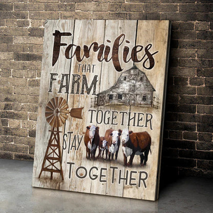 Farm House Portrait Canvas - Cow Families That Farm Together Stay Together Canvas - Perfect Gift For Farmer, Cow Lover - Amzanimalsgift
