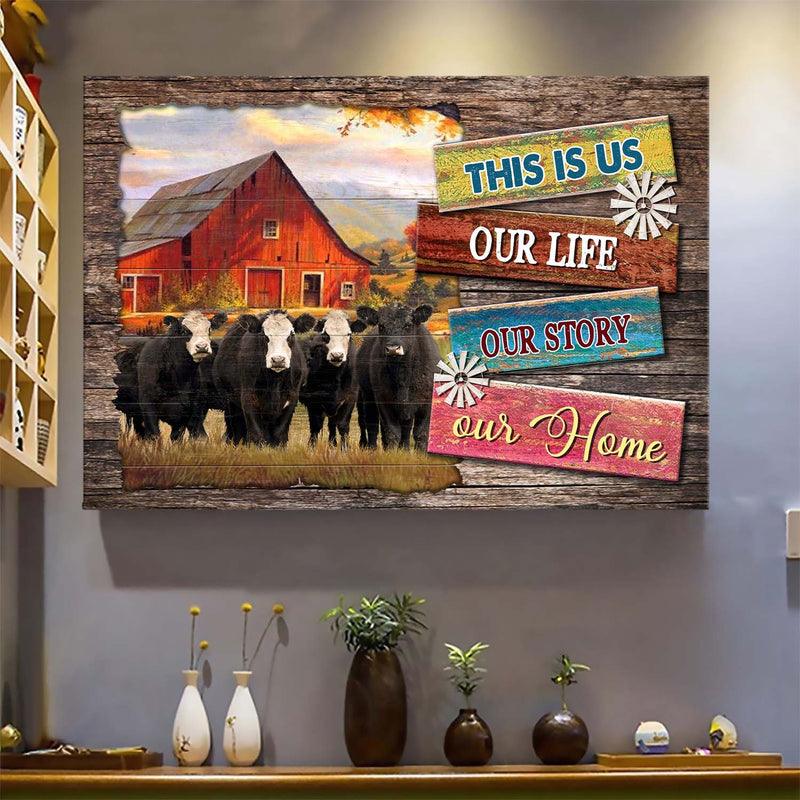 Farm Premium Wrapped Landscape Canvas - Aberdeen Angus, Peaceful Farm, This Is Us, Our Life, Our Story, Our Home - Perfect Gift For Farm Lovers - Amzanimalsgift