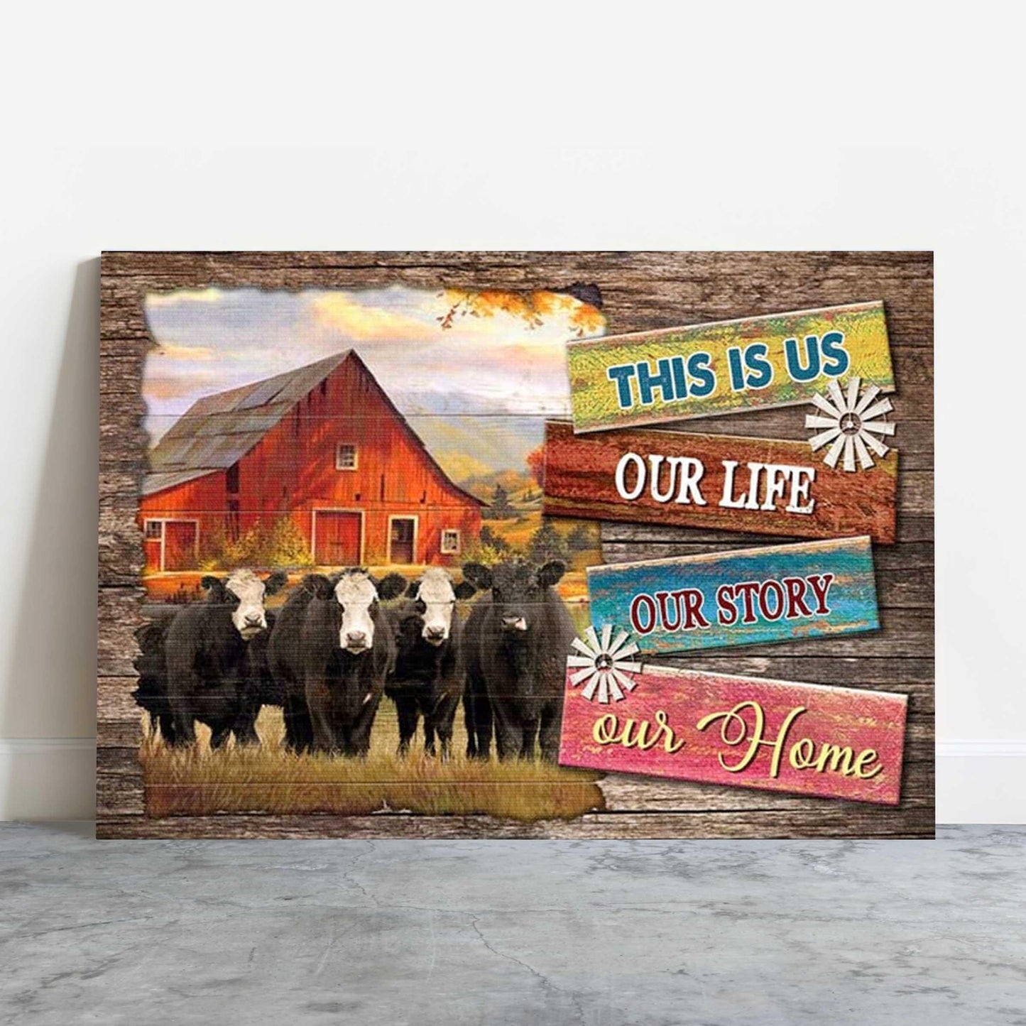 Farm Premium Wrapped Landscape Canvas - Aberdeen Angus, Peaceful Farm, This Is Us, Our Life, Our Story, Our Home - Perfect Gift For Farm Lovers - Amzanimalsgift