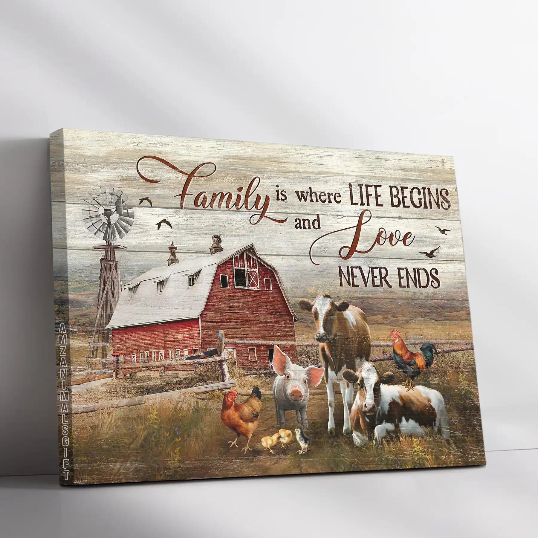 Farm Premium Wrapped Landscape Canvas - Peace Farm, Old Barn, Dairy Cow, Family Is Where Life Begins - Perfect Gift For Farm Lovers - Amzanimalsgift