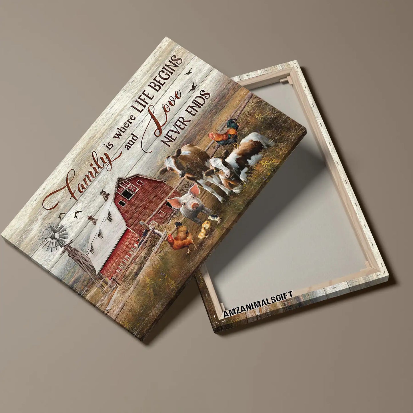 Farm Premium Wrapped Landscape Canvas - Peace Farm, Old Barn, Dairy Cow, Family Is Where Life Begins - Perfect Gift For Farm Lovers - Amzanimalsgift