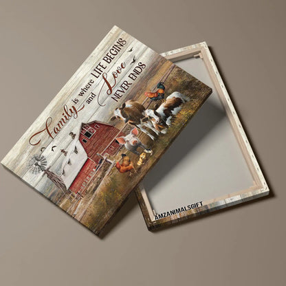 Farm Premium Wrapped Landscape Canvas - Peace Farm, Old Barn, Dairy Cow, Family Is Where Life Begins - Perfect Gift For Farm Lovers - Amzanimalsgift