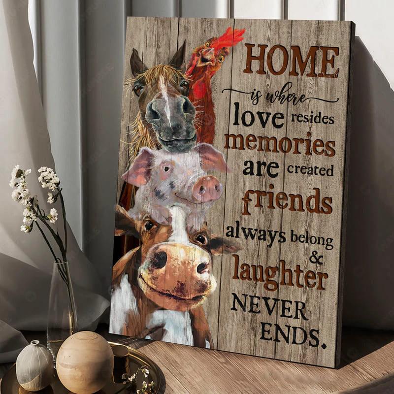 Farm Premium Wrapped Portrait Canvas - Horse, Pig, Chicken, Cow, Home Is Where Love Canvas - Perfect Gift For Farmer, Cattle Lover, Animals Lovers - Amzanimalsgift