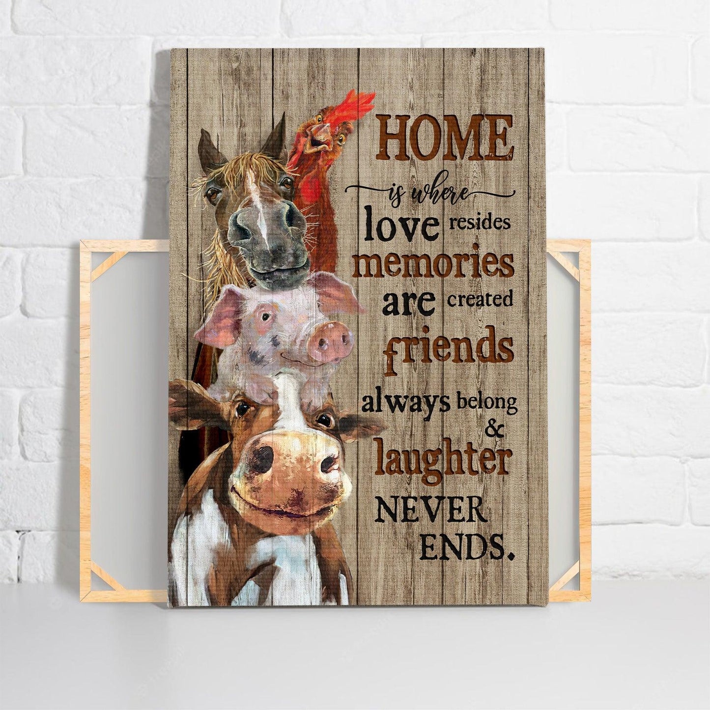 Farm Premium Wrapped Portrait Canvas - Horse, Pig, Chicken, Cow, Home Is Where Love Canvas - Perfect Gift For Farmer, Cattle Lover, Animals Lovers - Amzanimalsgift