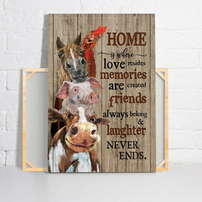 Farm Premium Wrapped Portrait Canvas - Horse, Pig, Chicken, Cow, Home Is Where Love Canvas - Perfect Gift For Farmer, Cattle Lover, Animals Lovers - Amzanimalsgift