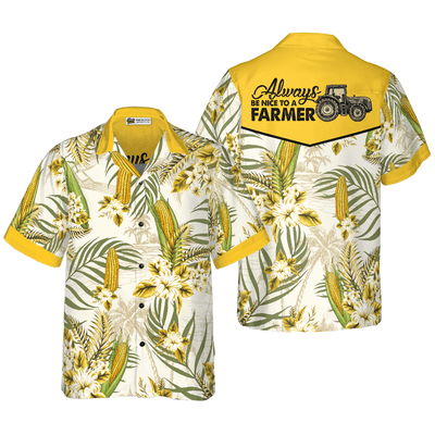 Farmer Hawaiian Shirt, Farm Corn, Tropical Floral Aloha Shirt For Men - Perfect Gift For Farmer, Husband, Boyfriend, Friend, Family - Amzanimalsgift