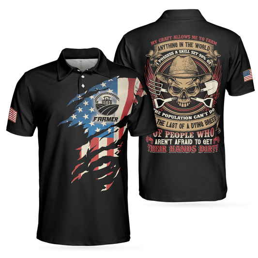 Farmer Men Polo Shirt, American Flag, Skull, Farmer My Craft Allows Me To Farm Anything In The World Shirt For Men - Gift For Farmer, Farm Lovers - Amzanimalsgift