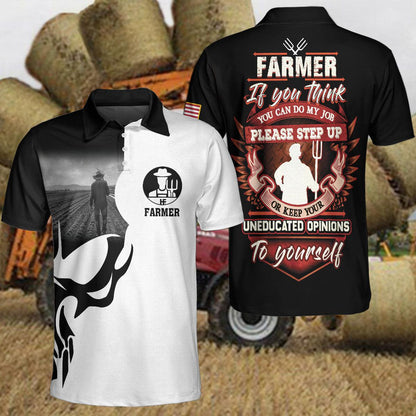 Farmer Proud Skull Men Polo Shirt, American Flag Farmer If You Think You Can Do My Job Shirt For Men - Amzanimalsgift