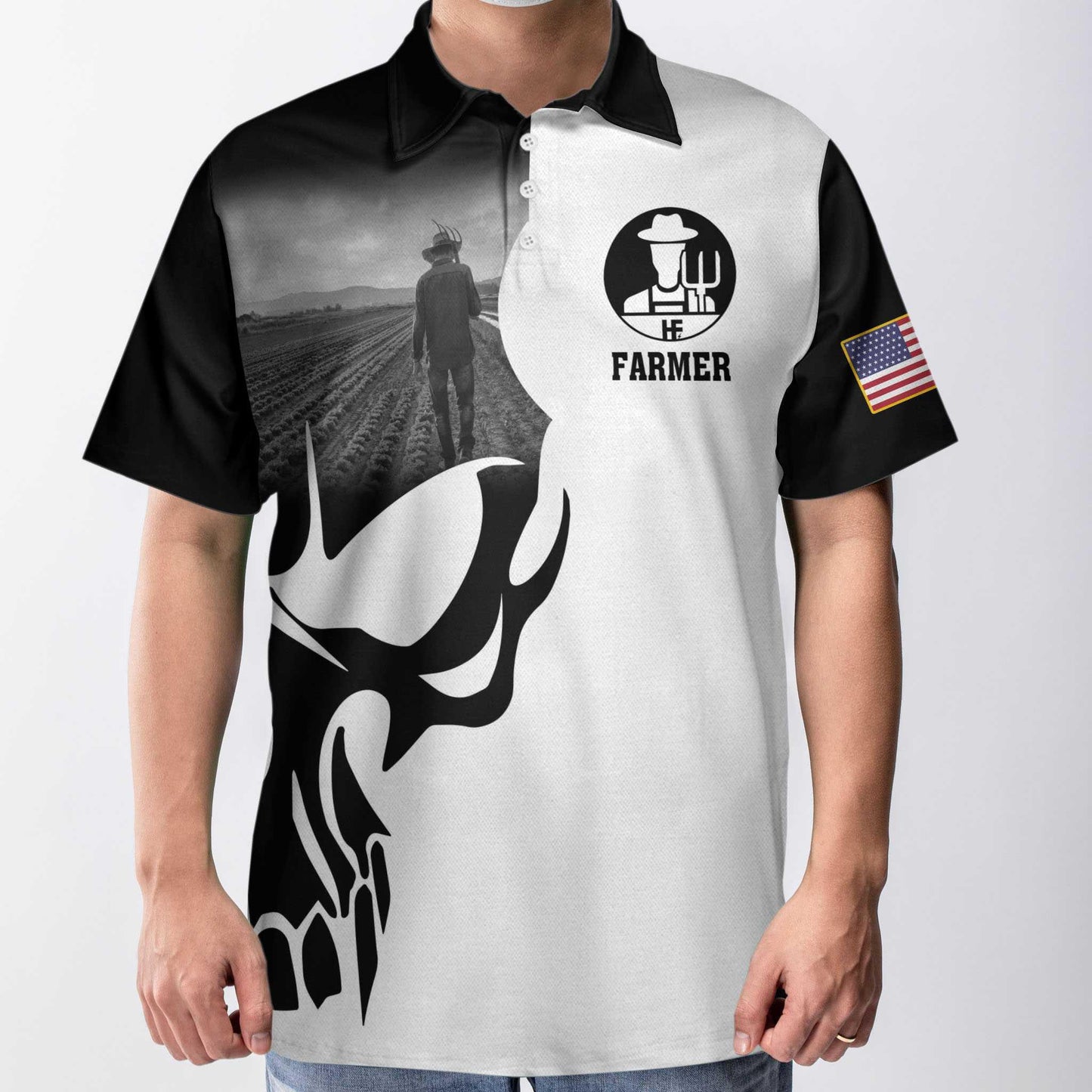 Farmer Proud Skull Men Polo Shirt, American Flag Farmer If You Think You Can Do My Job Shirt For Men - Amzanimalsgift