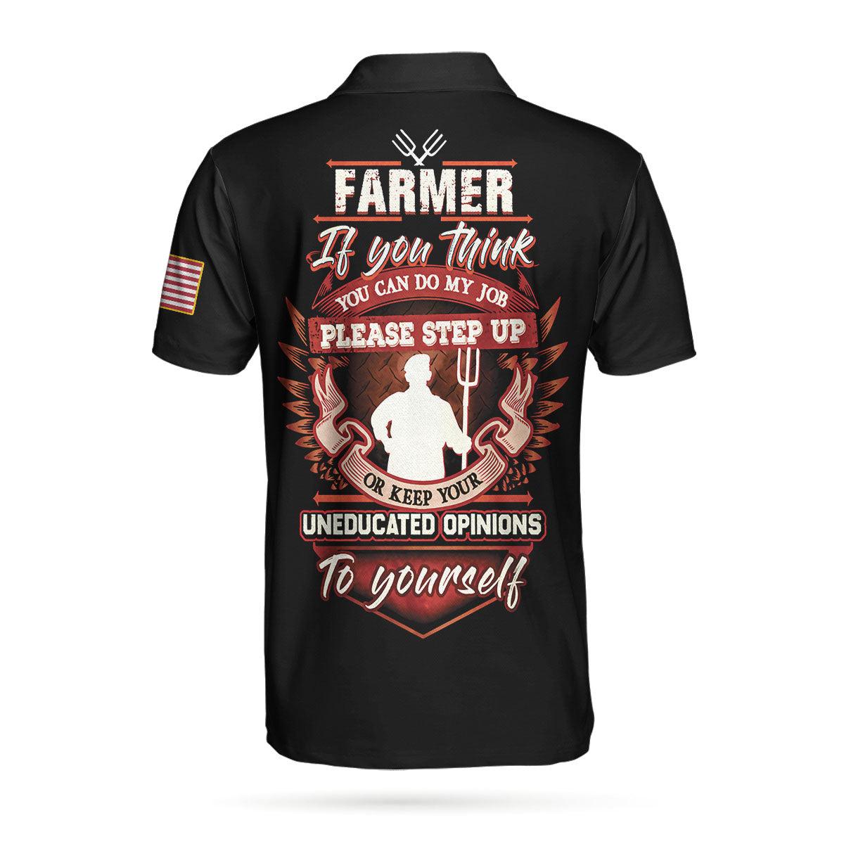 Farmer Proud Skull Men Polo Shirt, American Flag Farmer If You Think You Can Do My Job Shirt For Men - Amzanimalsgift