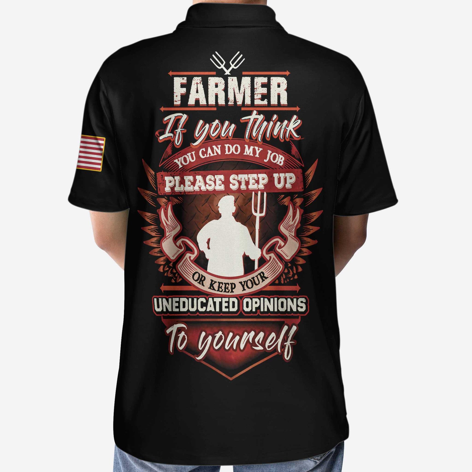 Farmer Proud Skull Men Polo Shirt, American Flag Farmer If You Think You Can Do My Job Shirt For Men - Amzanimalsgift