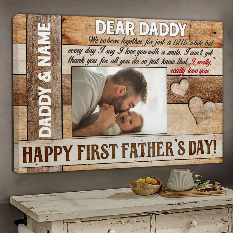Father's Day Landscape Canvas Customized Name And Photo - Personalized Daddy Canvas Happy First Father's Day - Gift For Dad, Father's Day Gifts - Amzanimalsgift
