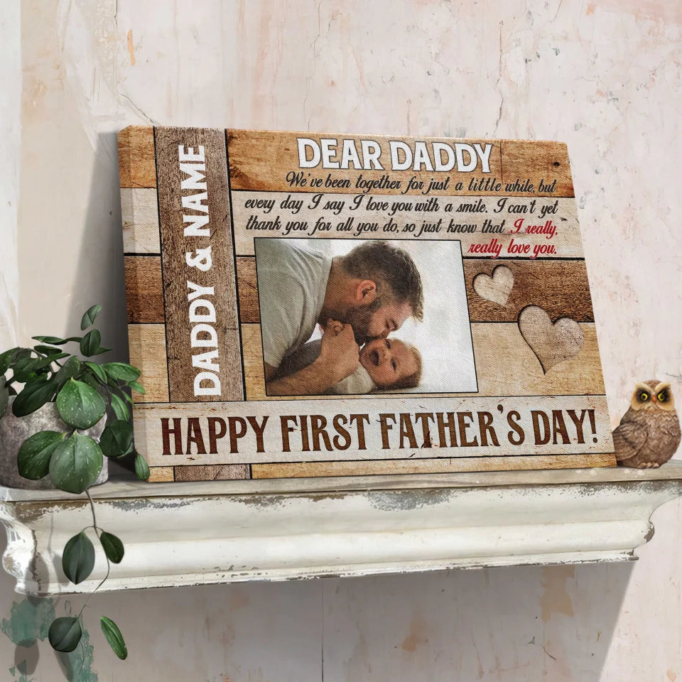 Father's Day Landscape Canvas Customized Name And Photo - Personalized Daddy Canvas Happy First Father's Day - Gift For Dad, Father's Day Gifts - Amzanimalsgift