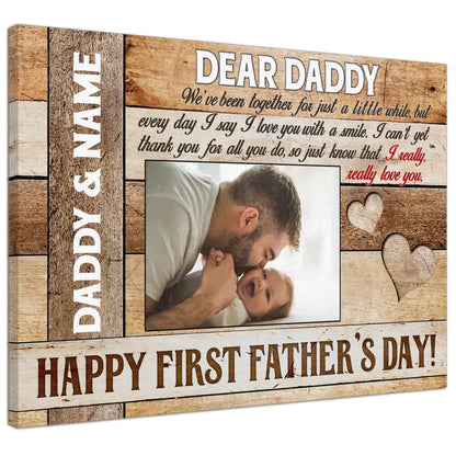 Father's Day Landscape Canvas Customized Name And Photo - Personalized Daddy Canvas Happy First Father's Day - Gift For Dad, Father's Day Gifts - Amzanimalsgift