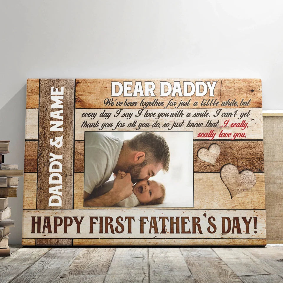 Father's Day Landscape Canvas Customized Name And Photo - Personalized Daddy Canvas Happy First Father's Day - Gift For Dad, Father's Day Gifts - Amzanimalsgift