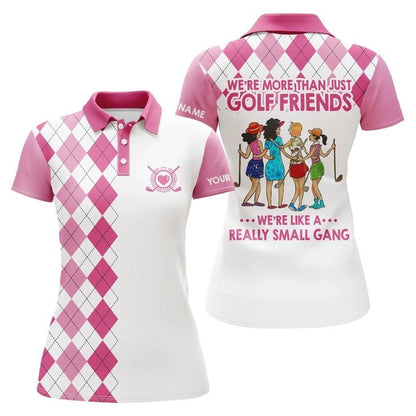 Customized Name Golf Women Polo Shirts, Personalized Multi-color Argyle Plaid We're More Than Golf Friends - Perfect Gift For Golfers, Golf Lovers