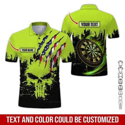 Customized Name & Text Darts Polo Shirt, Skull American Flag Personalized Name Darts Polo Shirt For Men - Perfect Gift For Darts Lovers, Darts Players