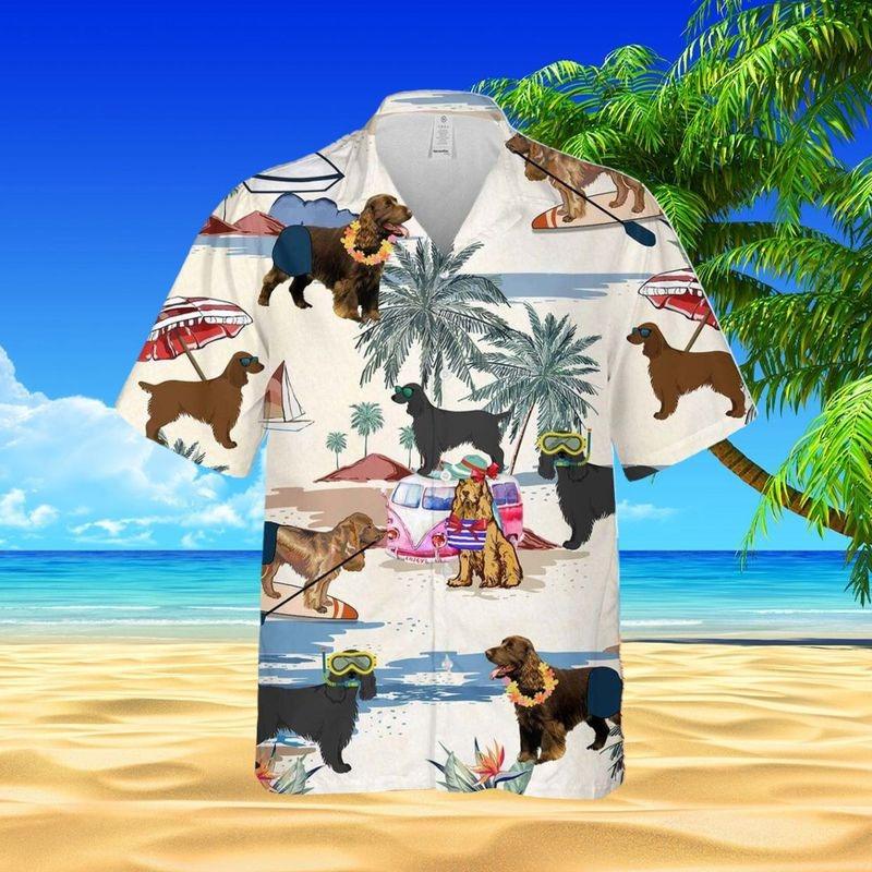 Field Spaniel Aloha Hawaiian Shirt - Field Spaniel In Beach Hawaiian Shirt, Flamingo Trees Hawaiian Shirt For Men & Women, Field Spaniel Lover - Amzanimalsgift