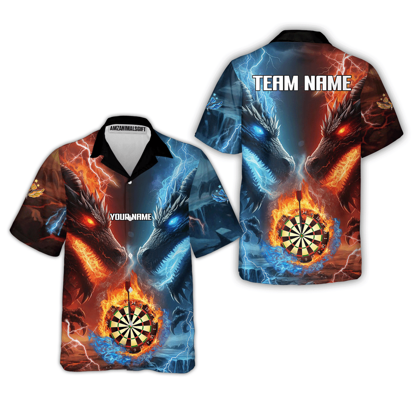 Custom Darts Team Uniform Jersey Darts Fire Ice Dragon Dartboard Unisex Polo Shirts, Darts Player Uniform, Personalized Name And Team Name
