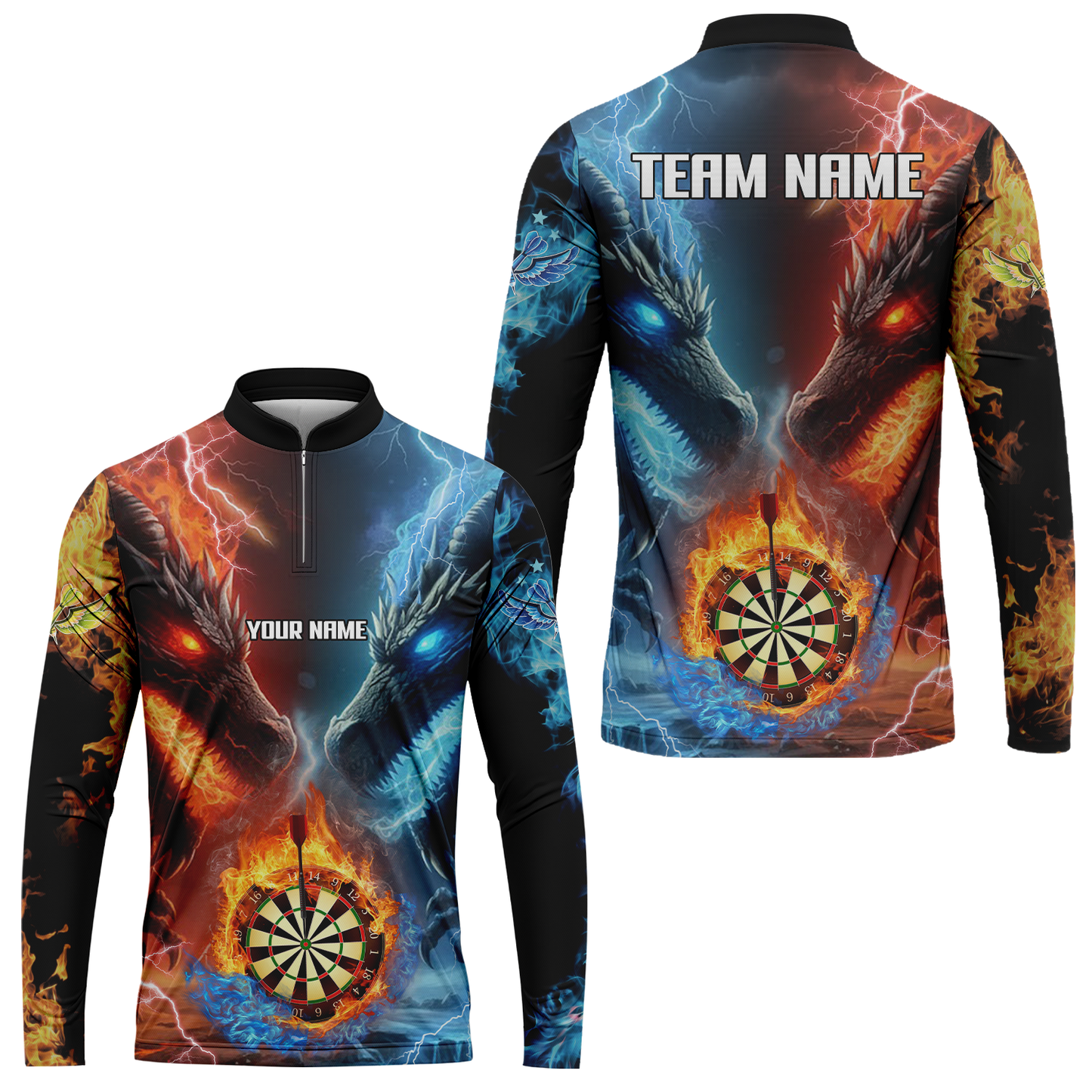 Custom Darts Team Uniform Jersey Darts Fire Ice Dragon Dartboard Unisex Polo Shirts, Darts Player Uniform, Personalized Name And Team Name
