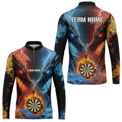 Custom Darts Team Uniform Jersey Darts Fire Ice Dragon Dartboard Unisex Polo Shirts, Darts Player Uniform, Personalized Name And Team Name