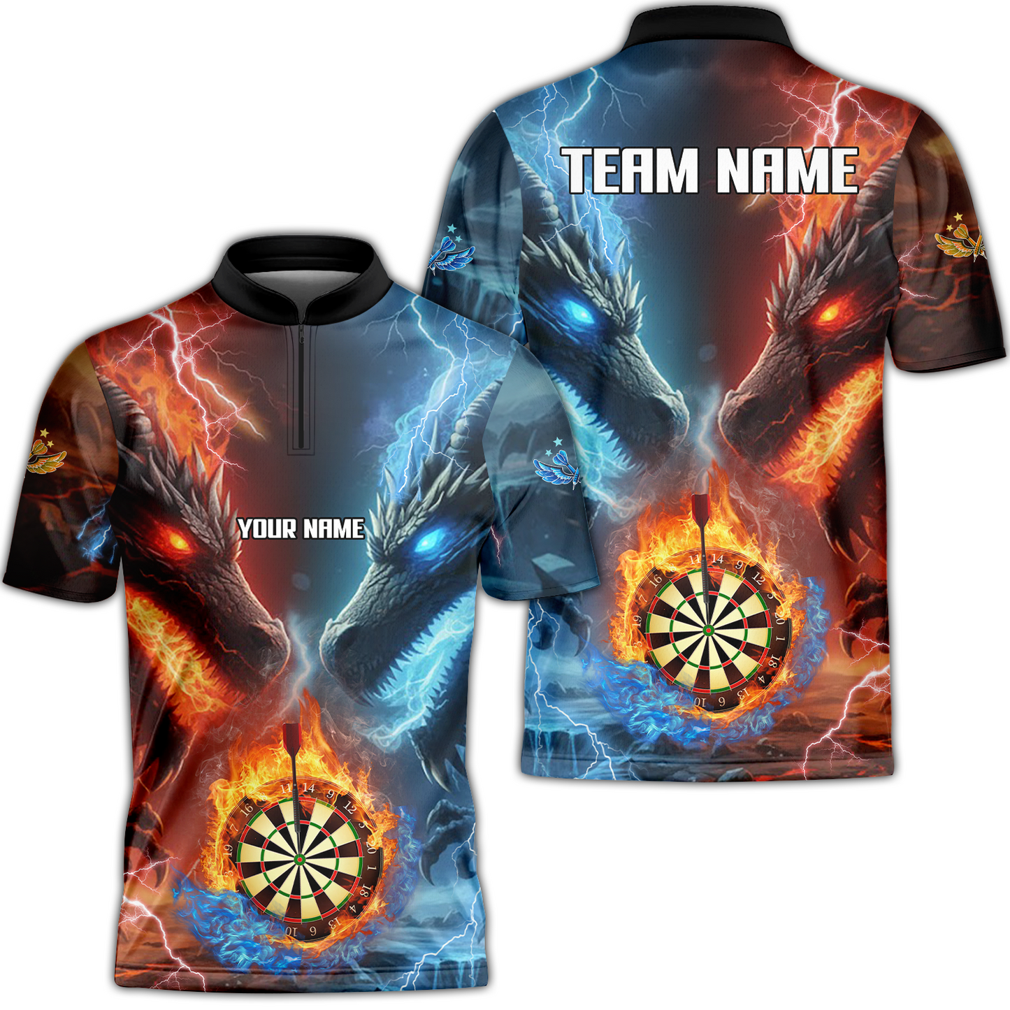Custom Darts Team Uniform Jersey Darts Fire Ice Dragon Dartboard Unisex Polo Shirts, Darts Player Uniform, Personalized Name And Team Name