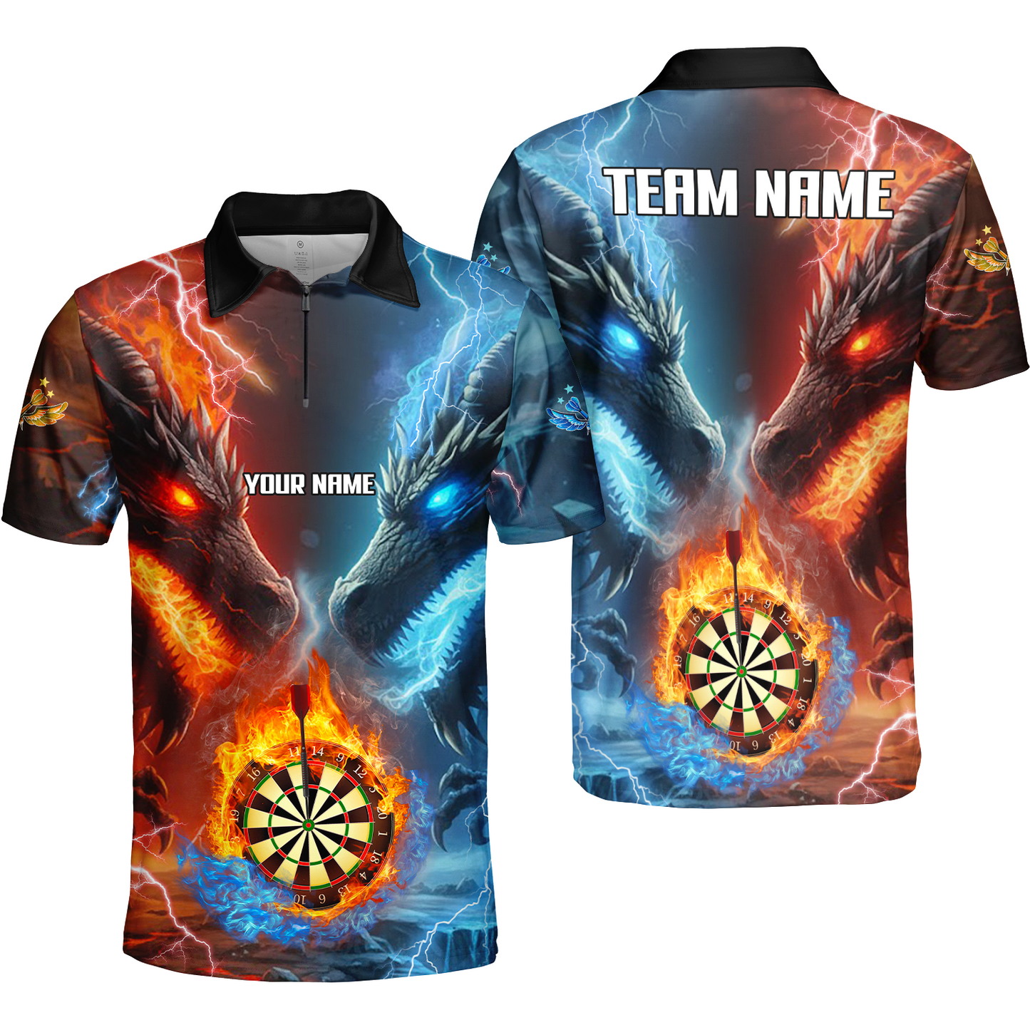 Custom Darts Team Uniform Jersey Darts Fire Ice Dragon Dartboard Unisex Polo Shirts, Darts Player Uniform, Personalized Name And Team Name