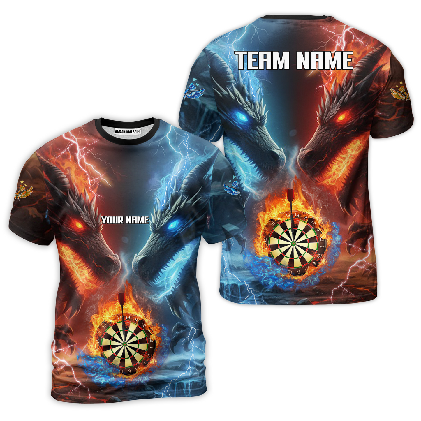 Custom Darts Team Uniform Jersey Darts Fire Ice Dragon Dartboard Unisex Polo Shirts, Darts Player Uniform, Personalized Name And Team Name
