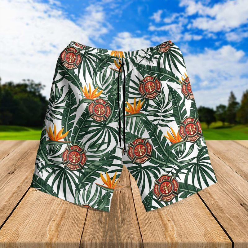 Firefighter Aloha Hawaiian Shirts For Summer, Fire Logo Tropical Hawaiian Shirt For Men Women, Beach Wear Gift For Firefighter, Friend, Family - Amzanimalsgift