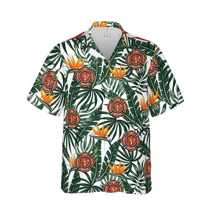 Firefighter Aloha Hawaiian Shirts For Summer, Fire Logo Tropical Hawaiian Shirt For Men Women, Beach Wear Gift For Firefighter, Friend, Family - Amzanimalsgift