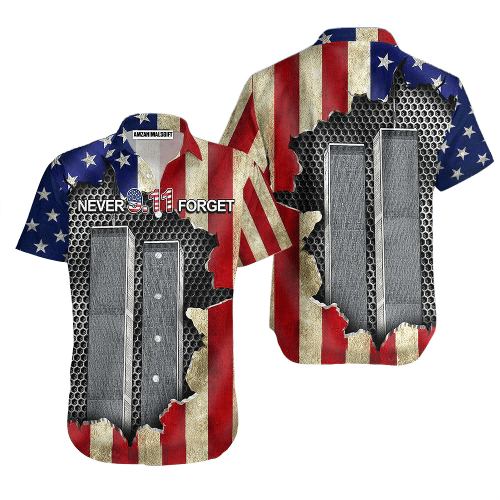 Firefighter American Flag Patriot Day Never Forget Twin Towers Aloha Hawaiian Shirts For Men Women, 4th Of July Gift For Summer, Friend, Family - Amzanimalsgift
