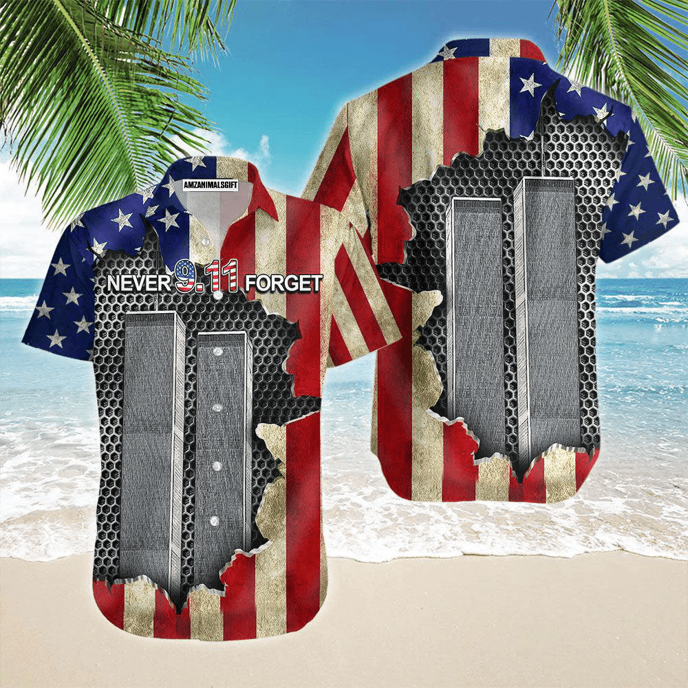 Firefighter American Flag Patriot Day Never Forget Twin Towers Aloha Hawaiian Shirts For Men Women, 4th Of July Gift For Summer, Friend, Family - Amzanimalsgift