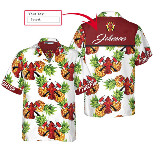 Firefighter Custom Name Hawaiian Shirt, Personalized Name Pineapple Seamless Pattern Aloha Shirt - Perfect Gift For Firefighter, Friend, Family - Amzanimalsgift